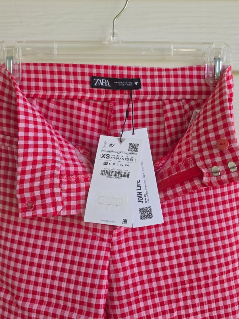 NWT Zara red and white gingham cropped flare pants - Picture 3 of 5